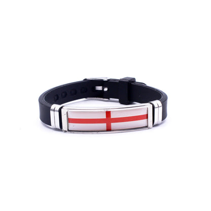 Adjustable Patriotic Flag Bracelet - Versatile Black Silicone Wristband for Sports Fans