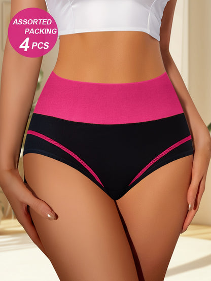 4pcs Random Combination High Waisted Tummy Tightening Women'S Panties Fashion Clash Of Colors Comfortable Shape Triangle Pants Store ARBELLA'S