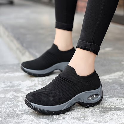 Breathable Mesh Outdoor Sneakers - Trendy Air Cushion Wear Resistance Non Slip Flying Woven Shoes for Casual Versatile Lightweight Sports Running