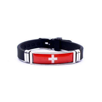 Adjustable Patriotic Flag Bracelet - Versatile Black Silicone Wristband for Sports Fans