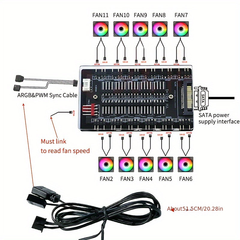 RGB Fan 5V 3-pin ARGB Splitter With 16-way Temperature-controlled PWM Speed Controller For Synchronized Lighting With AURA Motherboard