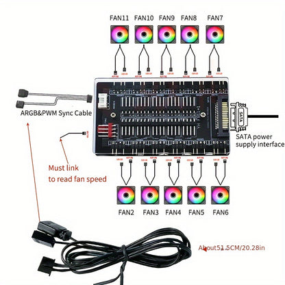 RGB Fan 5V 3-pin ARGB Splitter With 16-way Temperature-controlled PWM Speed Controller For Synchronized Lighting With AURA Motherboard