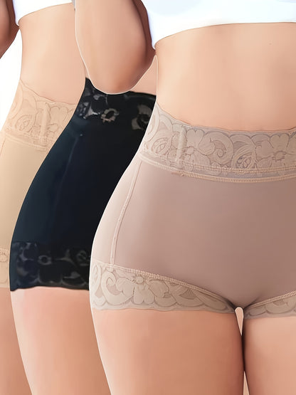 3pcs Women's Hip Lifting Underwear - Adjustable Abdominal Control Seamless Tight Shorts with Lace Trim, Medium Stretch, No Hip Cushion, Hand Wash Only, All-Season Comfort (Black/Beige/Nude), Body Shaping Underwear. Store ARBELLA'S
