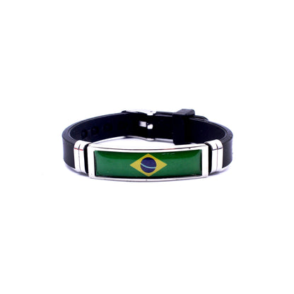 Adjustable Patriotic Flag Bracelet - Versatile Black Silicone Wristband for Sports Fans