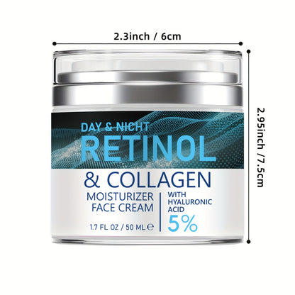 Retinol Moisturizer: Collagen & Hyaluronic Acid Enriched, Vitamins C+E - Hypoallergenic, for Youthful, Hydrated Skin for All 50ml