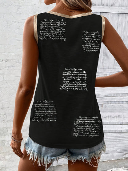 Vibrant Pink Sleeveless Tank Top | Women's Casual Elegant Round Neck Summer Top, Golden Letter Print, Machine Washable, Nontransparent Material Store ARBELLA'S