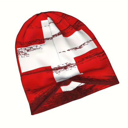 Men's Boho Style Hip Hop Beanie - Swiss Flag Design, Windproof, Breathable & Comfortable, Knit Fabric, 2-Layered Design, Perfect for Spring & Autumn