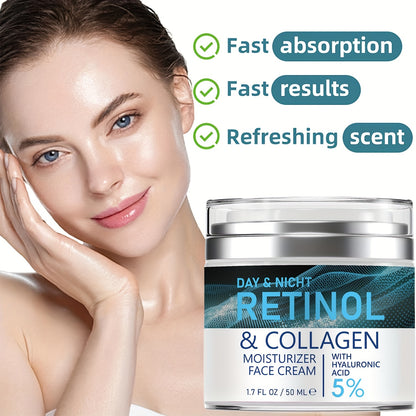 Retinol Moisturizer: Collagen & Hyaluronic Acid Enriched, Vitamins C+E - Hypoallergenic, for Youthful, Hydrated Skin for All 50ml