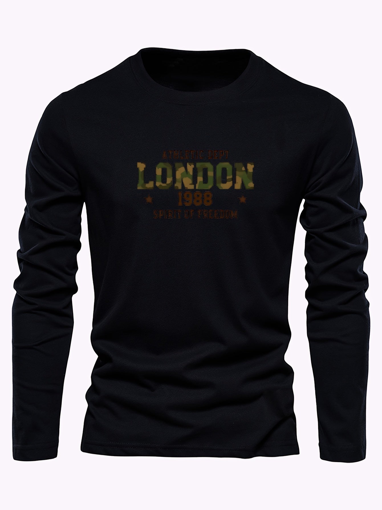 Men's 3-Pack 100% Cotton Long Sleeve T-Shirts, Casual Athletic Dept London 1988 Print, Soft Knit Fabric, Round Neck, Regular Fit, for Leisure Outings