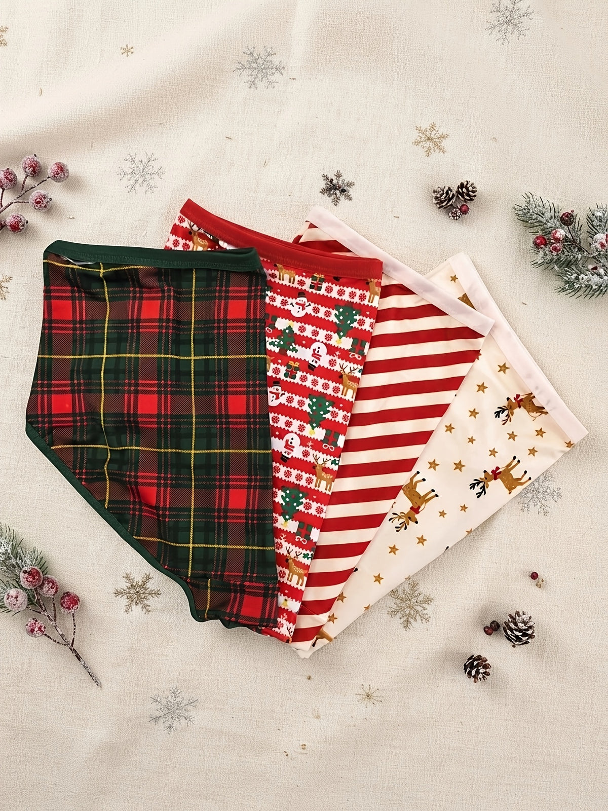 Paquete de 6 bragas de tiro medio a alto para mujer, estampado festivo de Navidad y Año Nuevo. 3