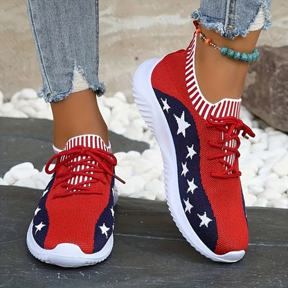 Women's Star Pattern Knitted Sneakers, Contrast Color Low Top Running & Walking Trainers, Casual Breathable Sports Shoes Summer