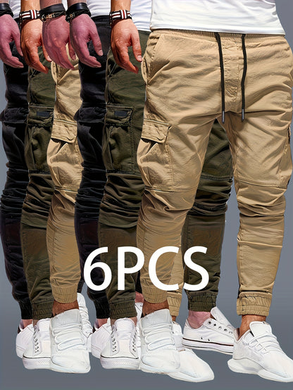 6pcs Men's Autumn And Winter Regular Edition Fashionable Pants And Sports Pants Casual Sports And Outdoor Pocket Elastic Waist Drawstring Pants, Pants For Men High Quality. Store ARBELLA'S