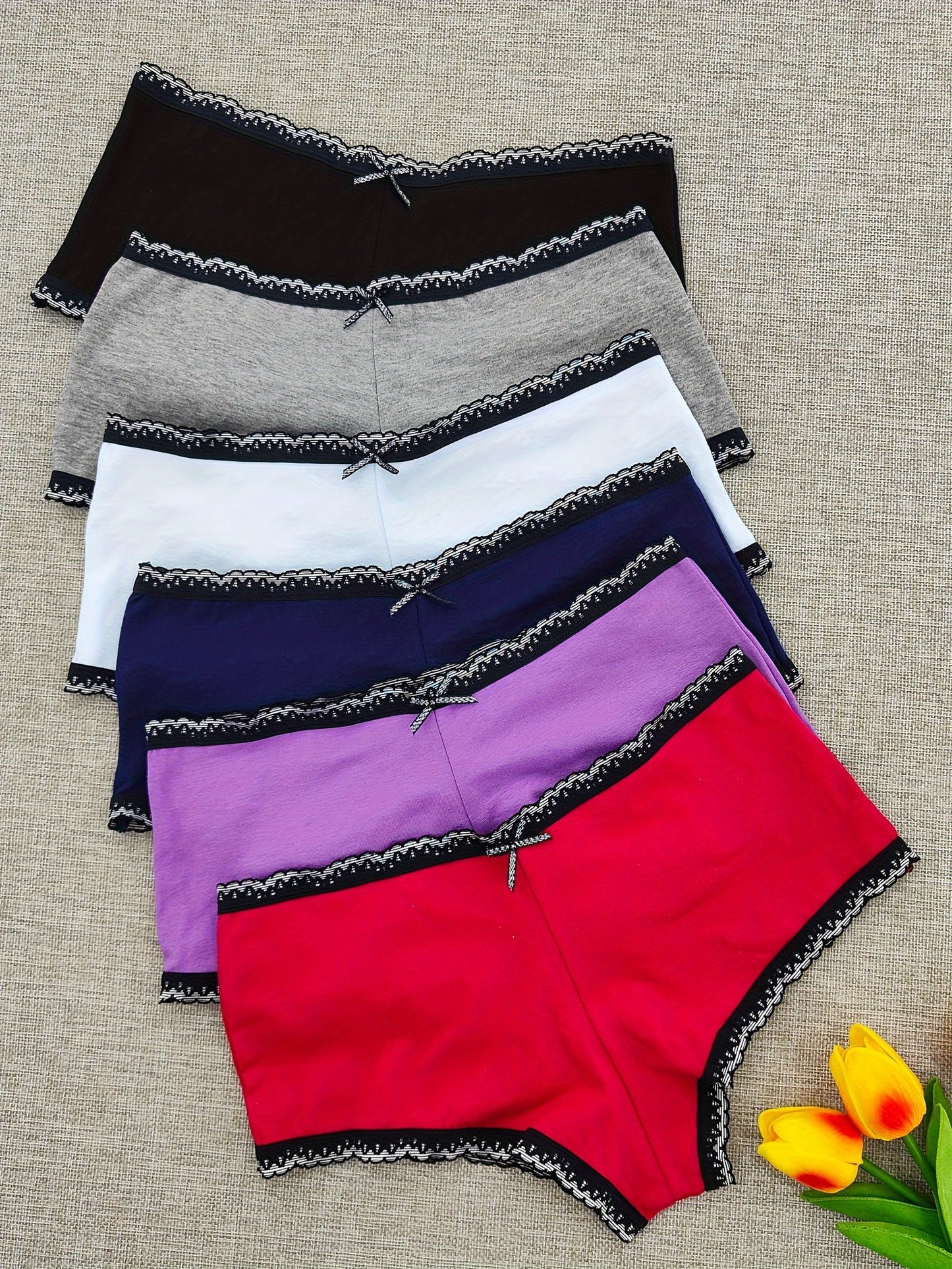 6 Pcs Elegant Cotton Boyshorts & Boxers - Soft, Breathable, Stretchy, Comfy Intimates with Color Block Pattern - JHDOB Womens Lingerie & Underwear