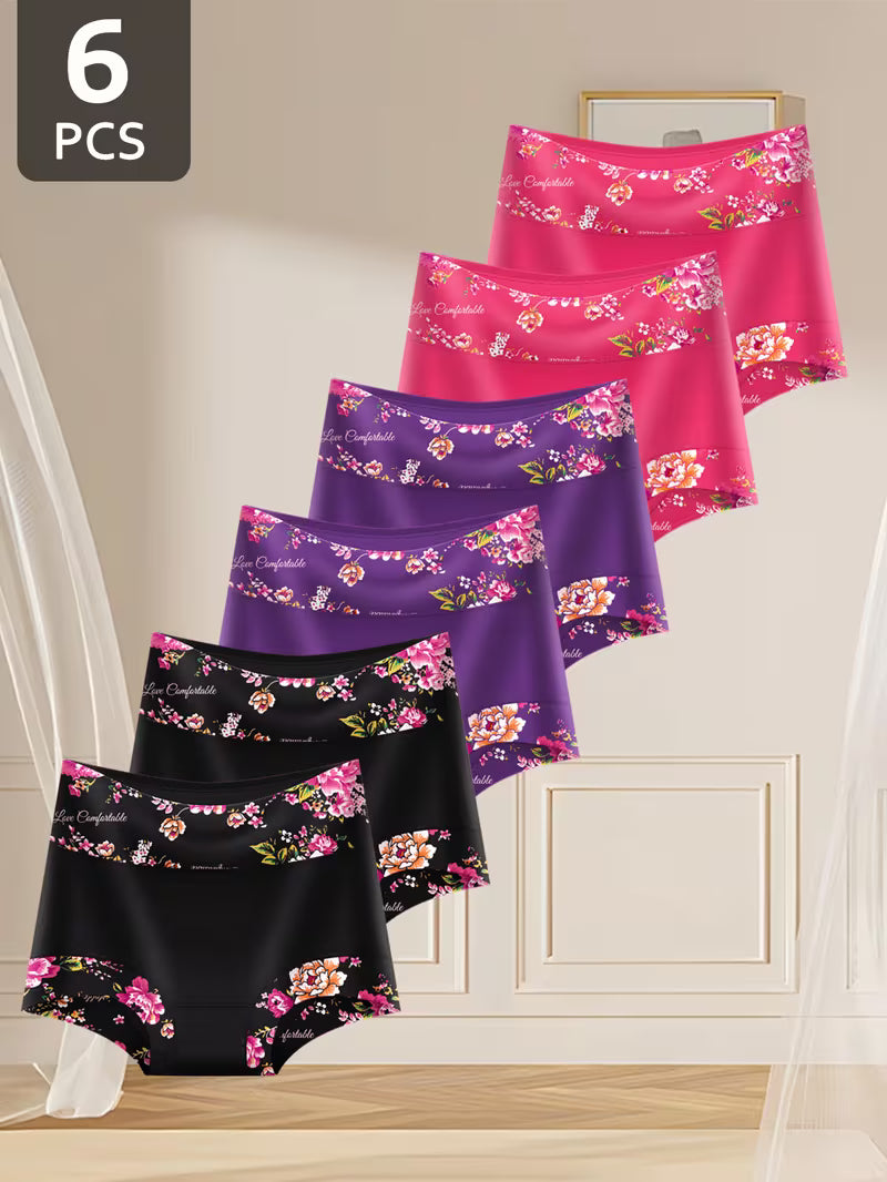 Paquete de 6 braguitas atrevidas ultrasuaves y transpirables para mujer - Ropa interior elástica antideslizante adecuada para atuendo casual, bragas ecológicas con estampados florales aleatorios, tallas S-XXL, calzoncillos elegantes y casuales para v 3