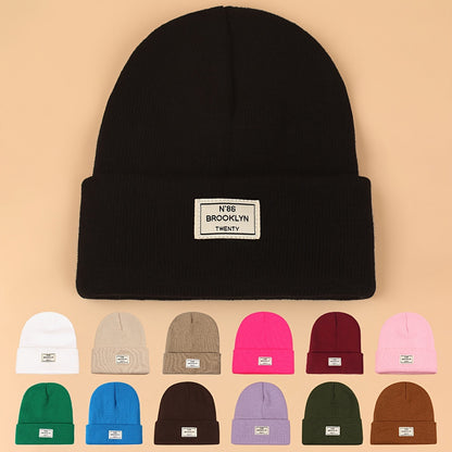 Candy Color Unisex Basic Beanie Simple Label Patch Knit Hats Warm Skull Cap Cuffed Beanies For Women Men Autumn & Winter Store ARBELLA'S