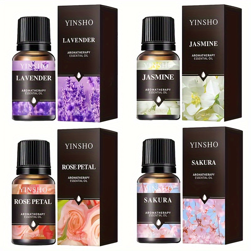 Aromatherapy Essential Oil Set - 0.34oz Pure Rose, Lavender, Jasmine, And 0.34oz Natural Rosemary Sakura Blend for Massage, Skin Care, Relaxation - Body, Face, Hair, Eyelash Care