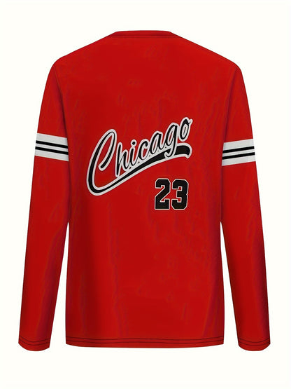 Chicago 23 Graphic Men's Long Sleeve T-Shirt - Soft, Breathable Polyester Crew Neck Tee | Machine Washable | Casual Casual Attire