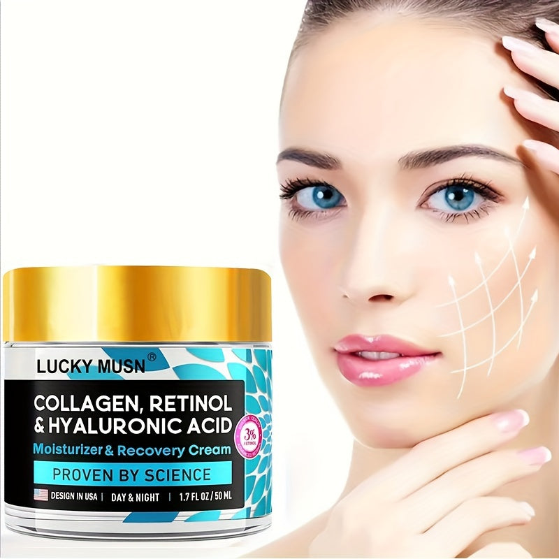 1.7 Fl.Oz (50 Ml) Collagen, Retinol & Hyaluronic Acid Cream, Firming Moisturizer For Day & Night, Skin Firmness And Hydration Boost