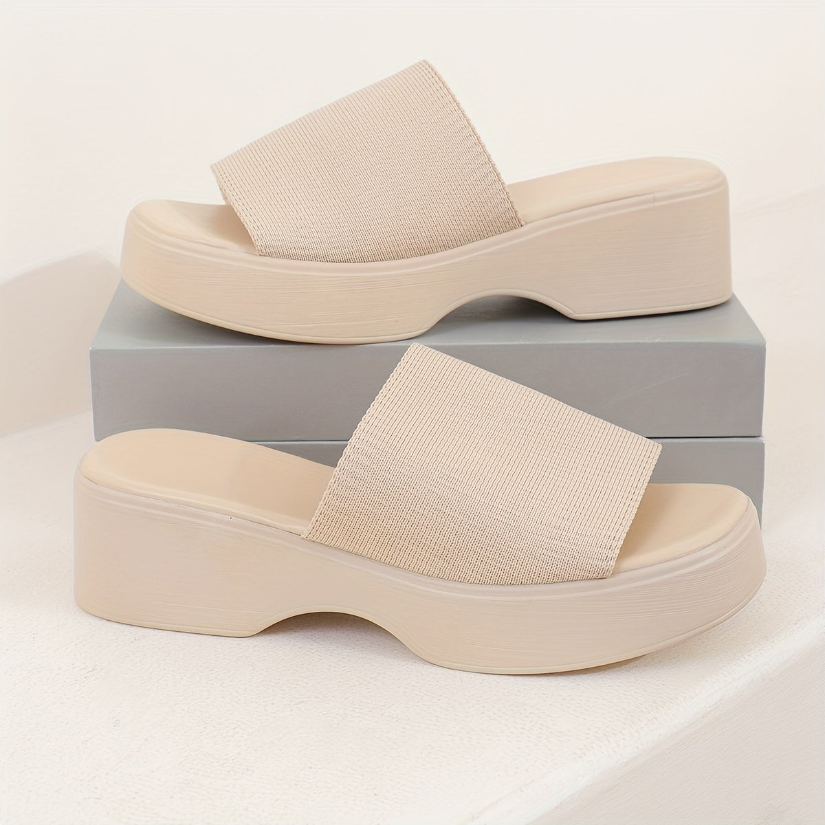 Women's Solid Color Platform Slides, Breathable Summer Slip On Soft Sole Sandals, Casual Wedge Daily Wear