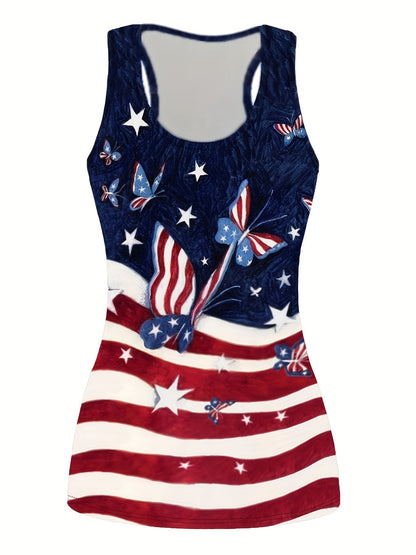 Independence Day Butterfly Print Summer Casual Two-piece Set, Tank Top & Skinny Pants Outfits, Women's Clothing