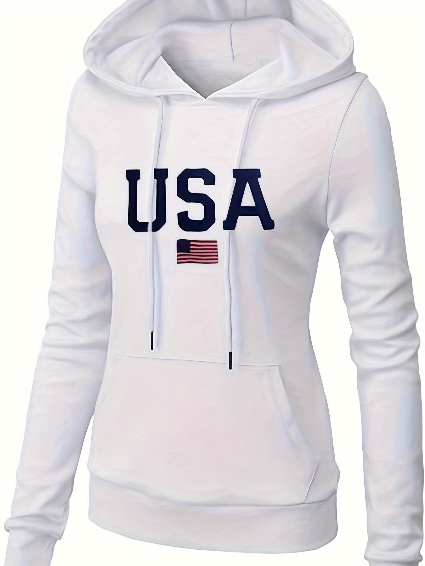 Stylish USA Flag Print Kangaroo Pocket Hoodie - Women's Casual Long Sleeve Drawstring Sweatshirt with Relaxed Fit, Soft Fleece Lining, and Adjustable Hood - Perfect for Everyday Wear