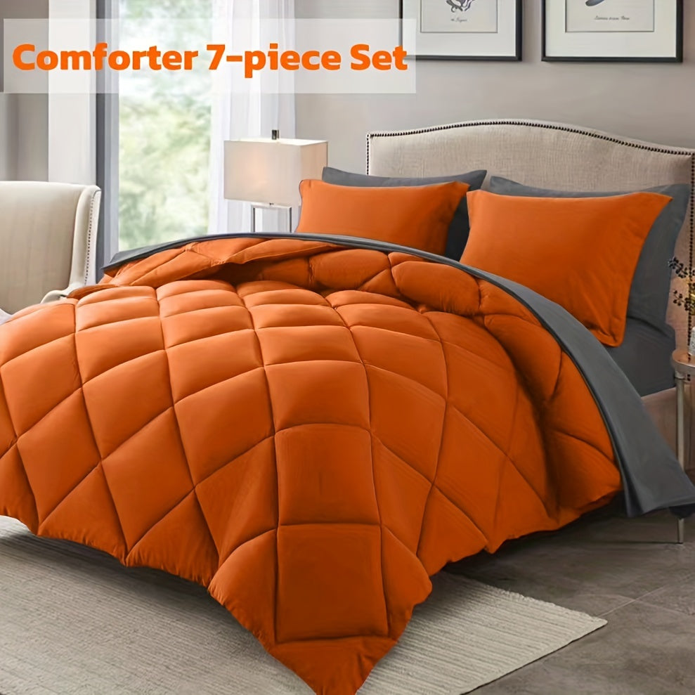 7pcs Luxurious Ultra-Soft Comforter Set | Breathable, Quilted Comforter, Flat Sheet, Fitted Sheet, Pillowcases, Pillow Shams | Warmth for All Seasons, School, Valentine's Day, Boys And Girls, Bed In A Bag Store ARBELLA'S