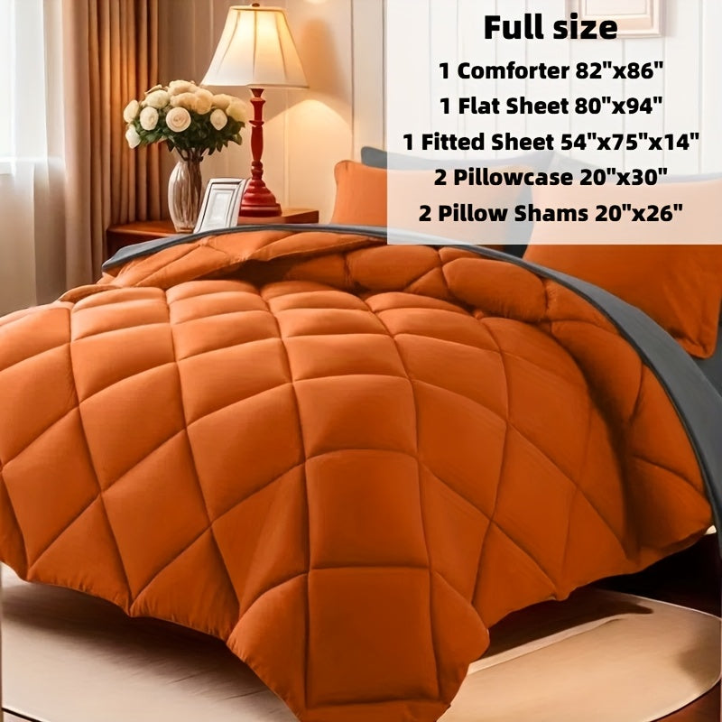 7pcs Luxurious Ultra-Soft Comforter Set | Breathable, Quilted Comforter, Flat Sheet, Fitted Sheet, Pillowcases, Pillow Shams | Warmth for All Seasons, School, Valentine's Day, Boys And Girls, Bed In A Bag Store ARBELLA'S