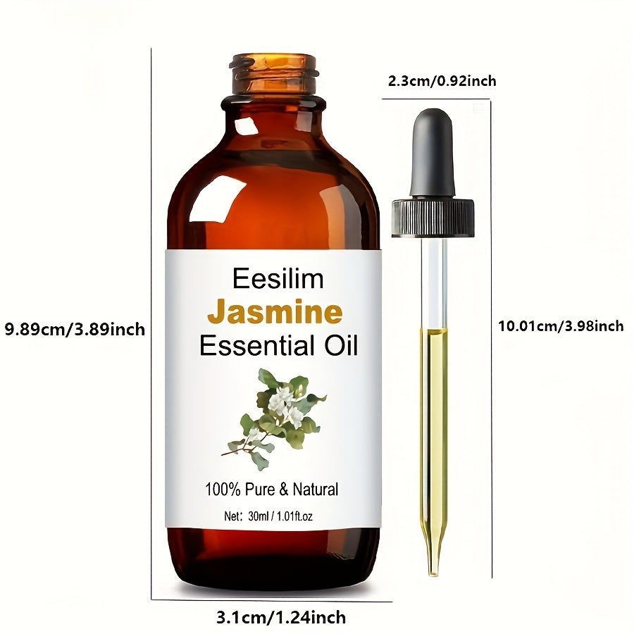 Jasmine Essential Oil - 1.01oz, 100% Pure Natural, Stress Relief, Homeopathic Liquid for Hair & Skin, Massage, Diffuser, Moisturizing Aromatherapy for Men & Women