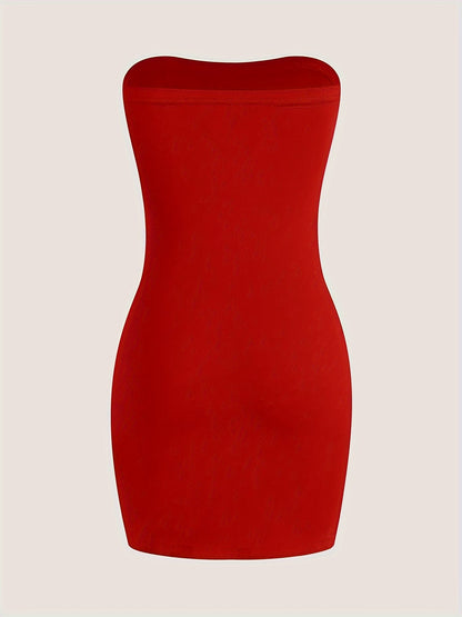 Split Hem Bodycon Tube Dress, Flattering Sweetheart Neck Strapless Dress For Spring & Summer, Women's Clothing