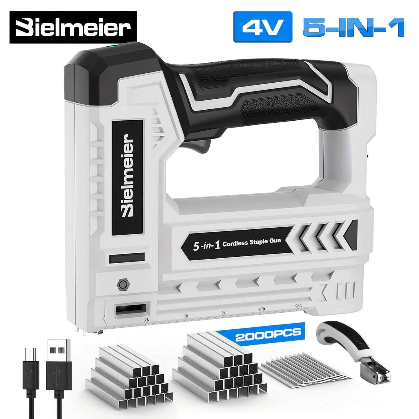 Cordless 2-in-1 Nail Gu] Bielmeier 2-in-1 Cordless Nail Gun 20V/4V, No Compressor, No Cord, Lightweight Design for Carpentry & Upholstery, with LED Work Light, Safety Striker Guard, Adjustable Depth, Battery & Charger, 1600/2 Store ARBELLA'S