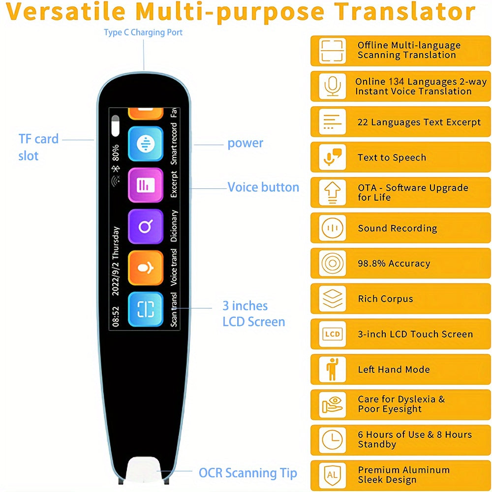 New Language Translator Pen - Instant Scanning, Mobile OCR Tech, High-Speed Reading - Ideal for Learners & Business Travelers