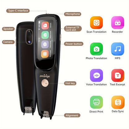 PeriPage D2S New Translation Pen, Mobile Scanning Translator, Reading Pen, Language Translation Device, Foreign Language Translation Machine For Learners On Business Trips