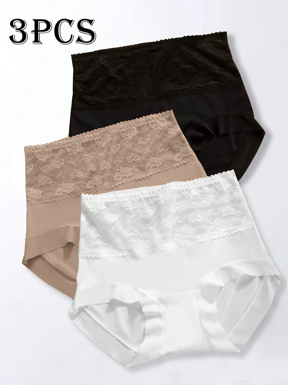 Conjunto de 3 piezas de ropa interior para mujer de cintura alta, elegante y con contorno - Control de abdomen y realce. 6