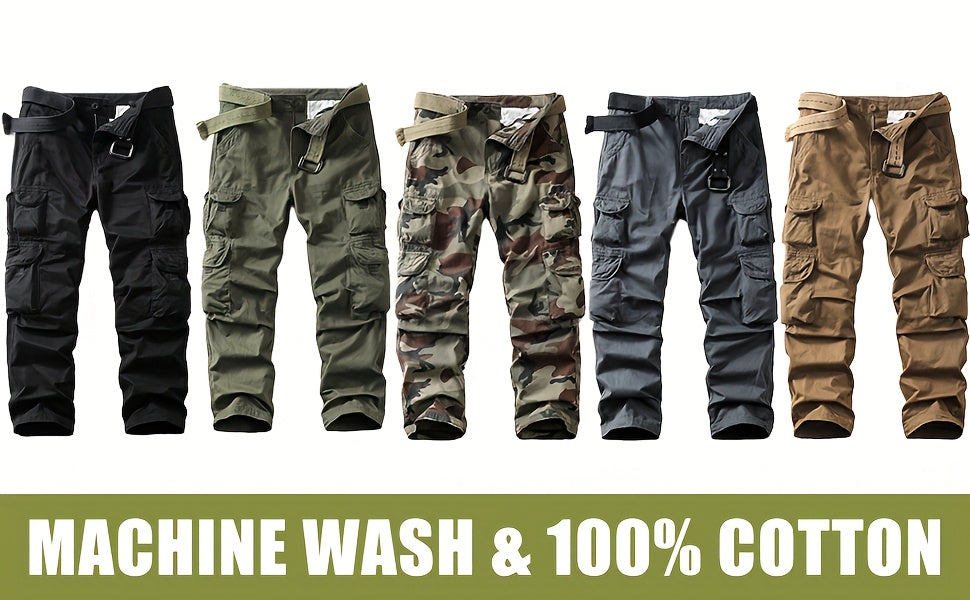 Men's 10-Pocket  Outdoor Pants - Durable Cotton Anti-Tear Fabric, Loose Fit Straight-Leg Design with Multiple Utility Pockets for Hiking, Camping & Casual Wear (Spring/Fall/Summer). Store ARBELLA'S