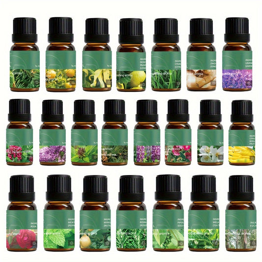 4-piece set 22 scents pure aromatherapy essential oils, essential oil 10 ml, suitable for cold aromatherapy, humidifier, perfume bath- Rose, Lavender, Rosemary, Patchouli, Geranium, Eucalyptus, Tea Tree, Mint, Lemon (0.34 oz)