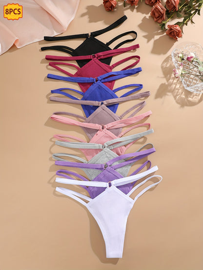 8pcs Cotton Thong Set, Comfortable, Fashionable, Breathable And Light Beige Friendly Underwear, Suitable for Daily Commuting, Women's Underwear And UnderwearSeamless Fabric Store ARBELLA'S
