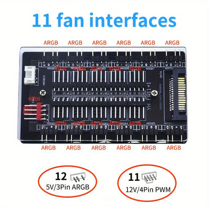 RGB Fan 5V 3-pin ARGB Splitter With 16-way Temperature-controlled PWM Speed Controller For Synchronized Lighting With AURA Motherboard