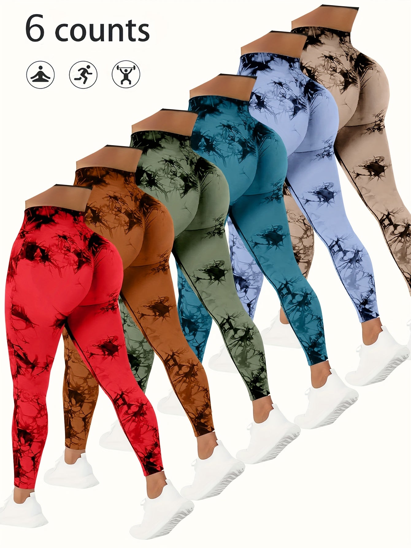 6pcs Workout  Leggings Sets For Women, Gym Scrunch ButtButt Lifting Seamless Leggings Store ARBELLA'S