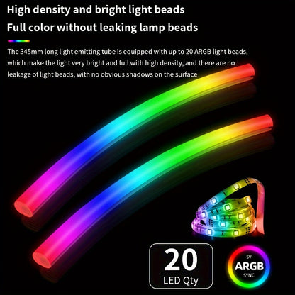 2pcs TISHRIC ARGB LED Strip Kit - 345mm Water Cooler Fan Lights - Vibrant PC Case Lighting - Flexible, 5V/3PIN Sync with Motherboard - Transform Your Gaming Setup