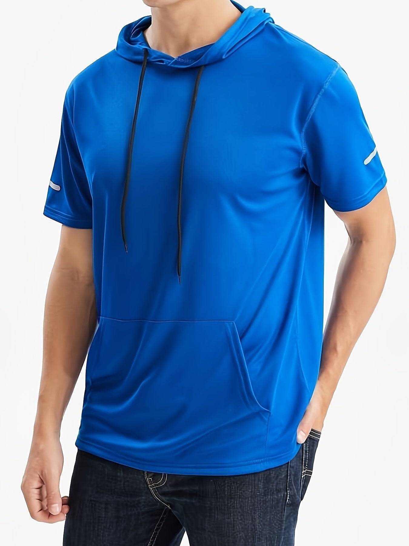 Men's Quick-Dry Hoodie - Breathable, 4-Way Stretch, Sweat-Wicking Polyester, Relaxed Fit for Sports & Casual Wear, White with Blue Drawstrings Store ARBELLA'S