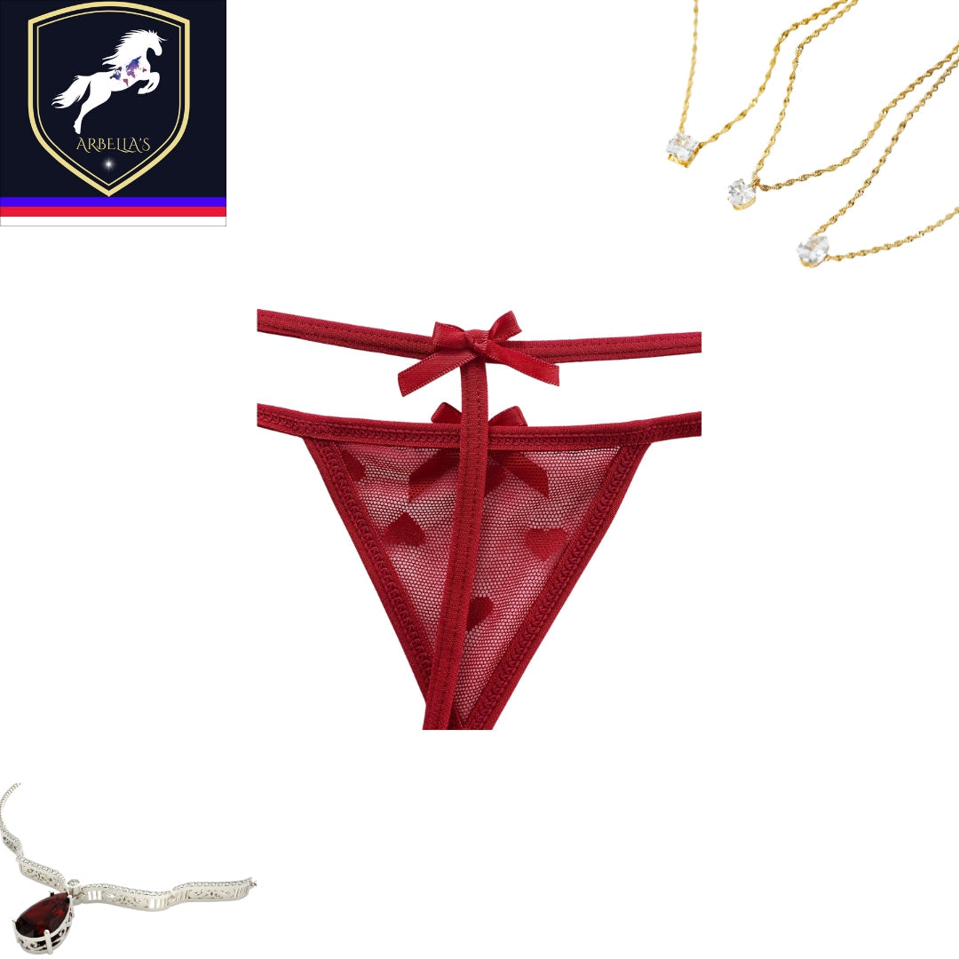 3pcs Women's Lace Mesh Thongs with Bow Detail - Semi-Transparent Low-Rise, Breathable & Comfortable Underwear in Black, White, and Burgundy, Cute Underwear, Feminine Lingerie, Elegant Bow Design, Delicate Construction Store ARBELLA'S