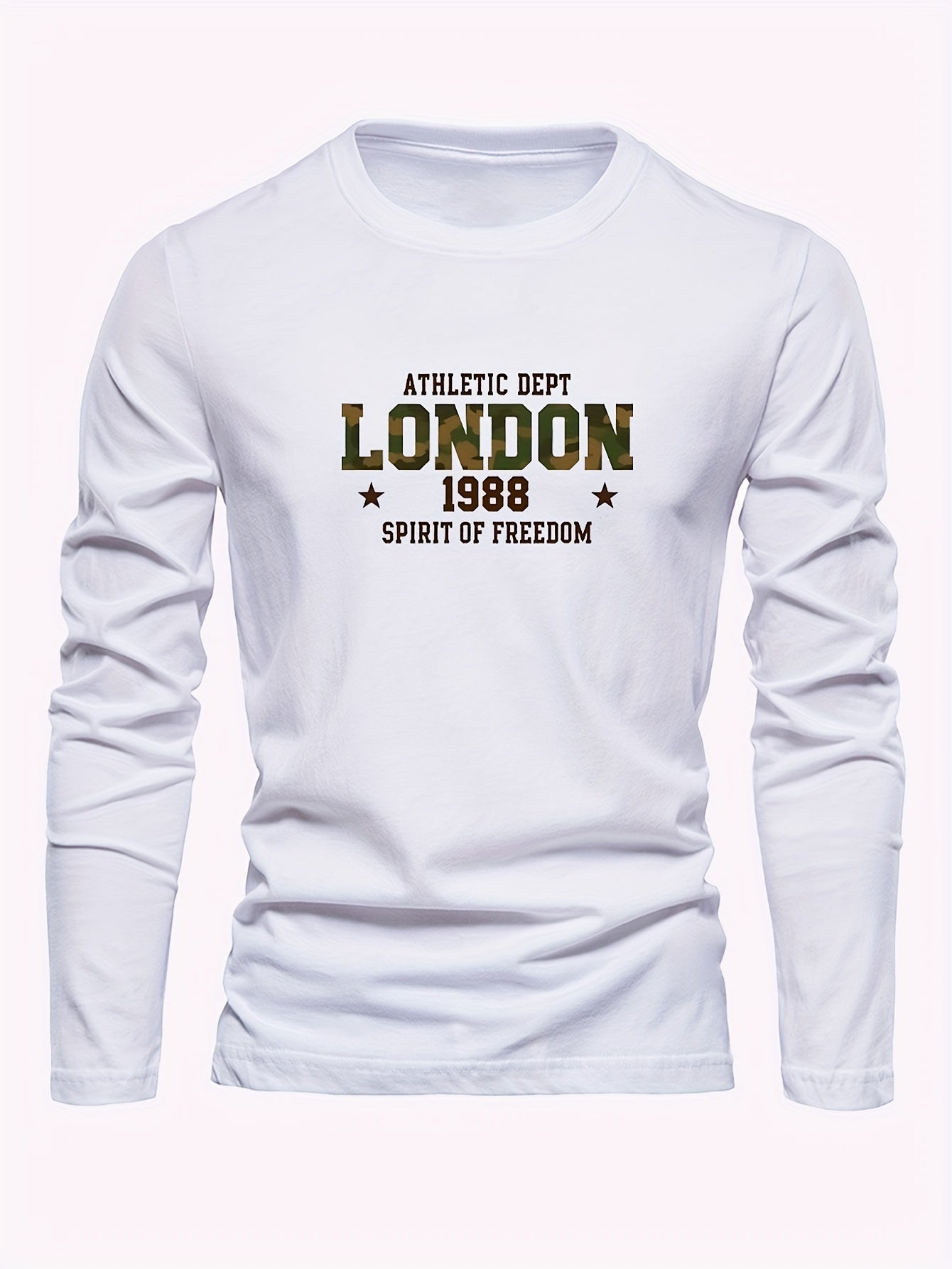 Men's 3-Pack 100% Cotton Long Sleeve T-Shirts, Casual Athletic Dept London 1988 Print, Soft Knit Fabric, Round Neck, Regular Fit, for Leisure Outings