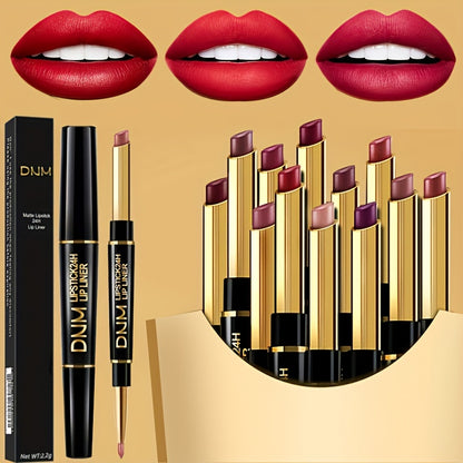 Double-ended Non-stick Cup Long Lasting Lipstick Lip Liner High Pigmented Waterproof Valentine's Day Gifts