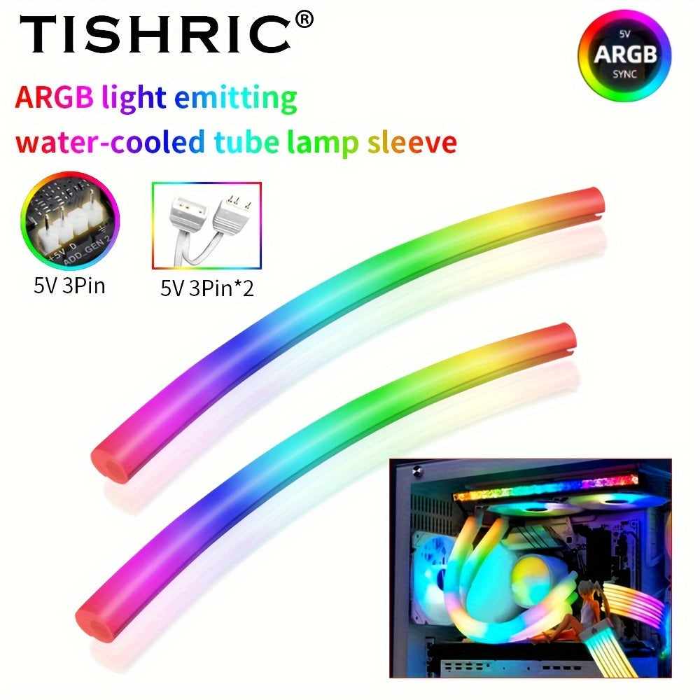 2pcs TISHRIC ARGB LED Strip Kit - 345mm Water Cooler Fan Lights - Vibrant PC Case Lighting - Flexible, 5V/3PIN Sync with Motherboard - Transform Your Gaming Setup