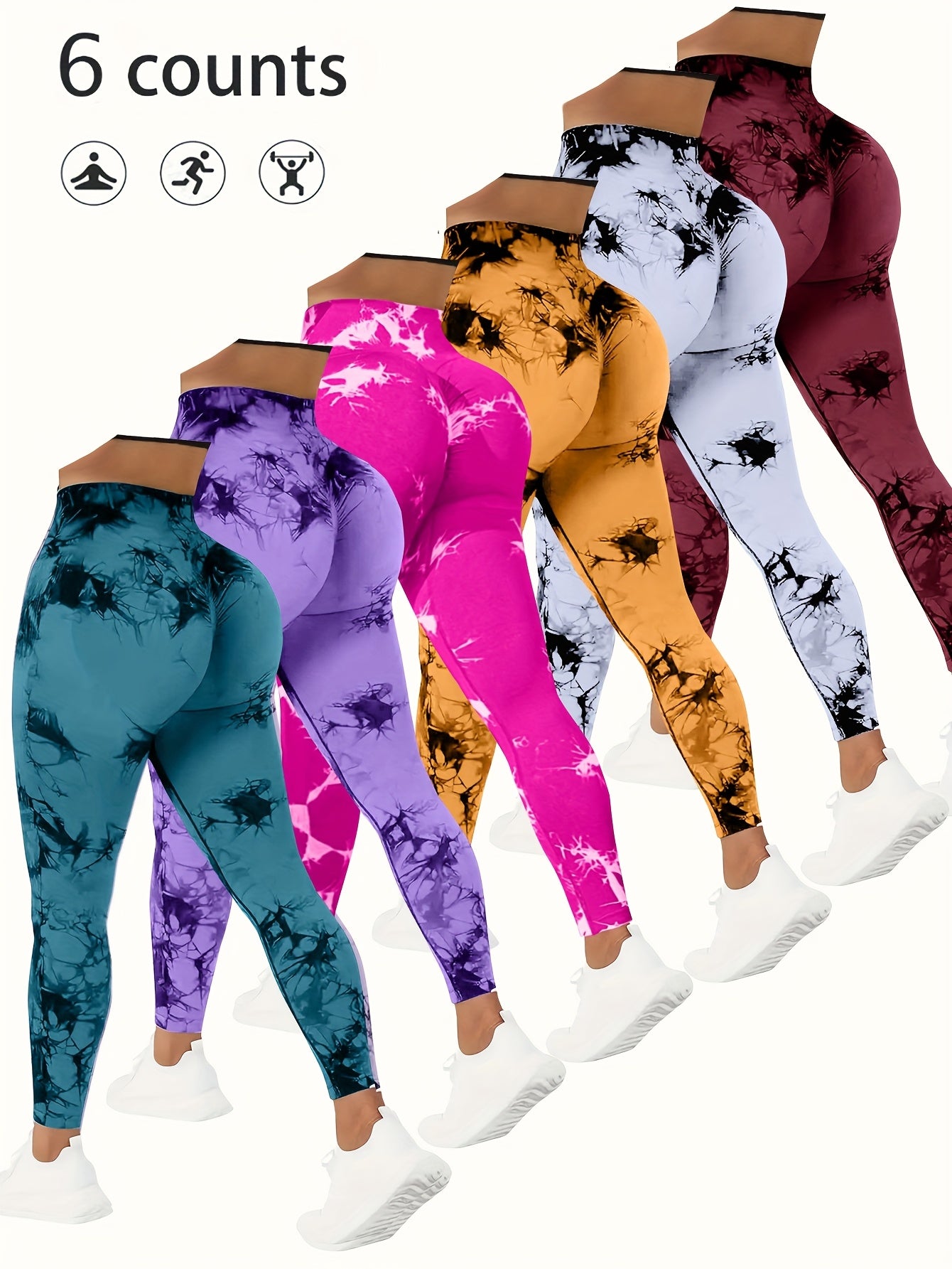 6pcs Workout  Leggings Sets For Women, Gym Scrunch ButtButt Lifting Seamless Leggings Store ARBELLA'S