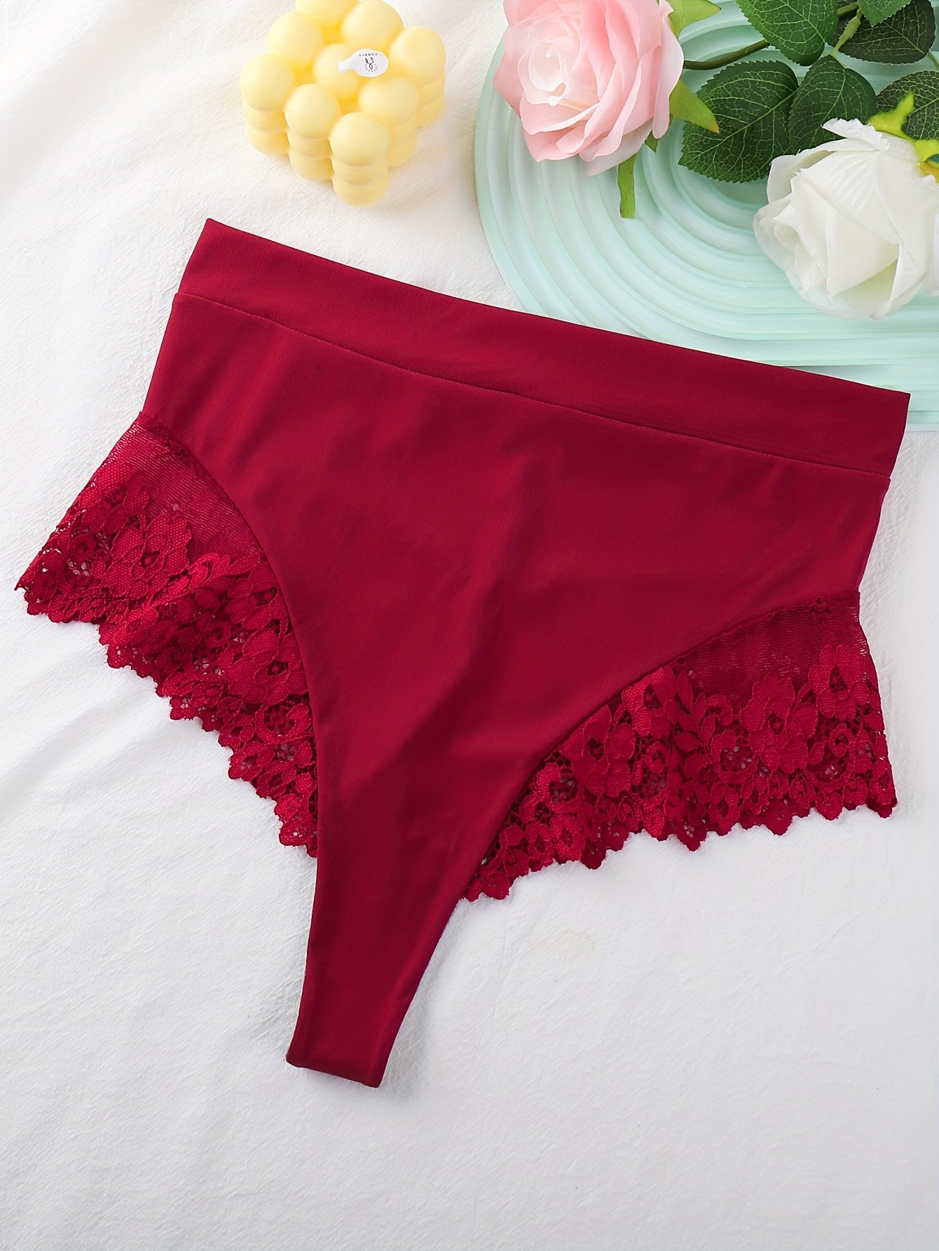 Hot Contrast Lace Thongs, Comfy & Breathable Intimate Panties, Women's Lingerie & Underwear