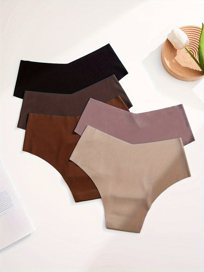 5pcs Solid Seamless Briefs, Comfy Breathable Stretchy Intimates Panties, Women's Lingerie & Underwear