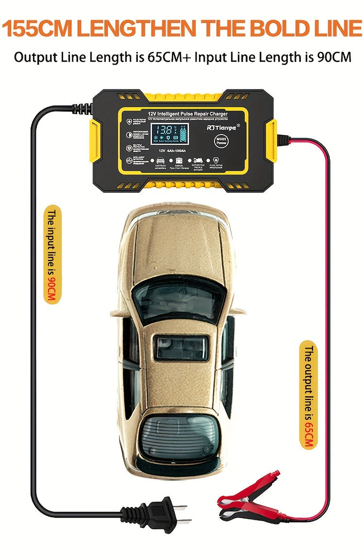 Advanced 12V 6A Smart Car Battery Charger - Fast Pulse Repair, LCD Display, AGM Deep Cycle GEL Lead-Acid Compatible, Auto and Motorcycle Battery Charger with Multi-Protection