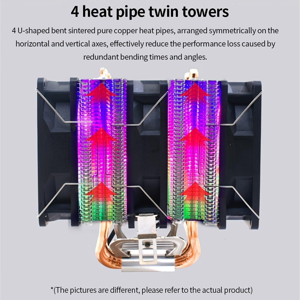 Cooling Fan 4Pin PWM RGB 4 Heat Pipes Cooler For Intel LGA 1155,1150,755,1151,1156,115X,2011,2011-3,1700,1200,X79,X99 FM1,FM2,AMD,AM5,AM3,AM4 TDP 120W.