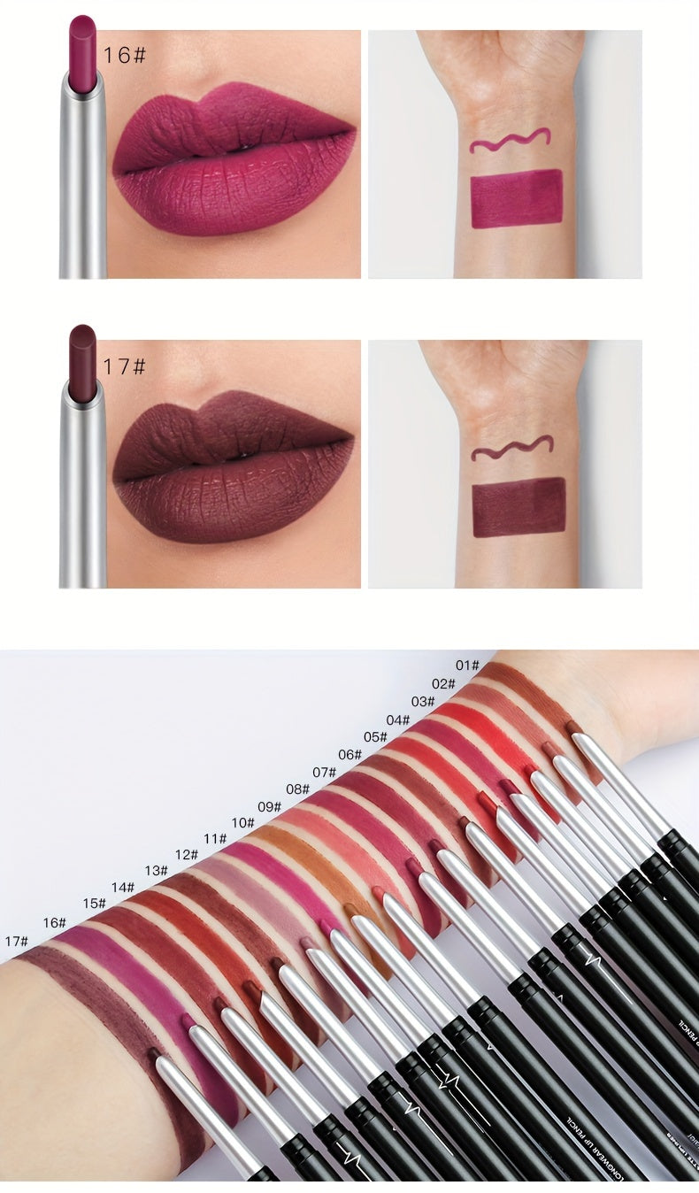 17-Color Set Lip Liner Pencil -Velvety Texture, 24-Hour Long-Wear, Waterproof & Smudge-Resistant, Can Use For Lip & Eyes, Nice Choice For Valentine's Day Gift Mother's Day Gift Contain Plant Squalane